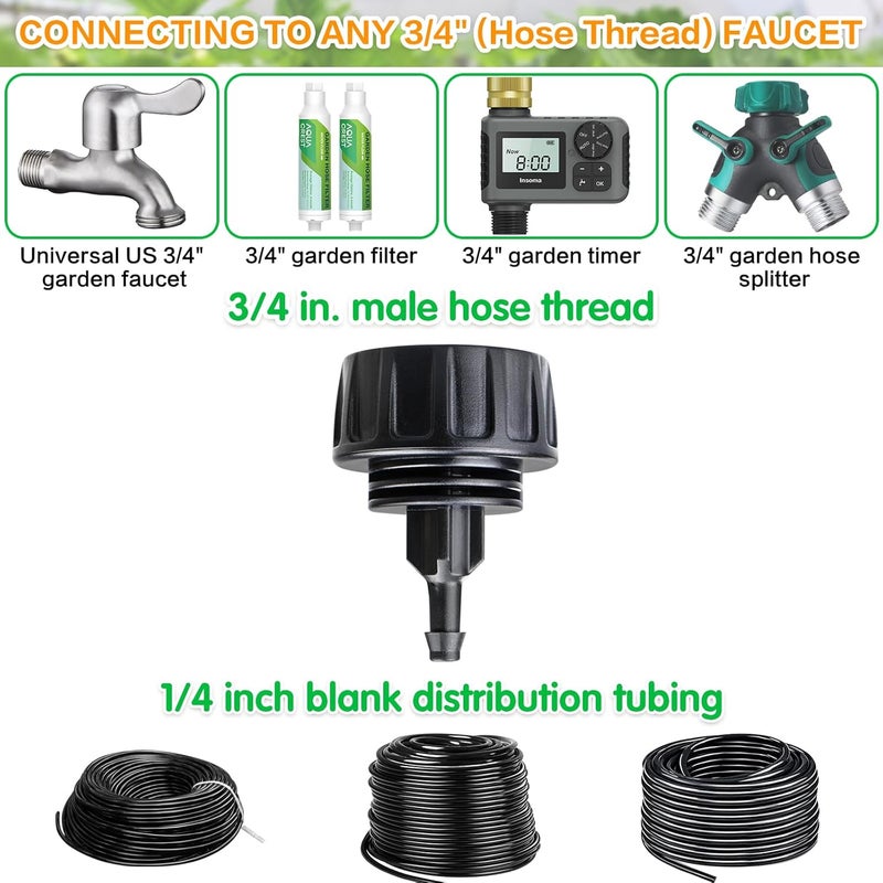 Gardrip 3/4 Inch Female Pipe Thread to 1/4 Inch Drip Irrigation Tubing Adapter: 6 Pieces 1/4 In. Barbed Drip Line x 3/4 In. Faucet PVC Adapter Connect 3/4" FHT Faucet - Image 4